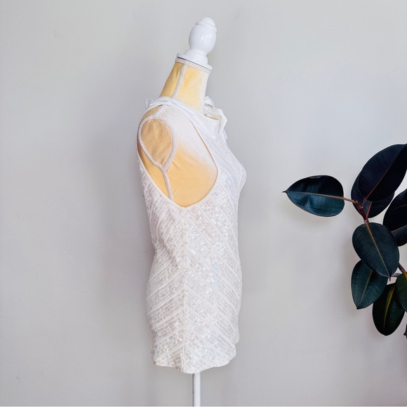 WHBM halter White Sequin Top with satin bow - Picture 3 of 8